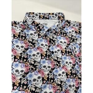 1764 Signature Floral Dancing Skulls Print Golf Polo Shirt Performance Men's 2XL